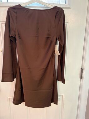 Target Brown Long-Sleeve Shift Dress cut out back